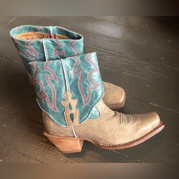 Twisted X stepping out cuff tan/teal cowboy western block heel size 7B - Picture 2 of 13